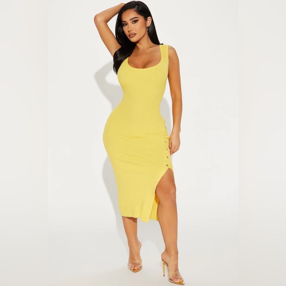 Fashion nova - Miranda Sweater Midi Dress - Yellow - Picture 1 of 8